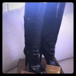 High knee pony hair black boots